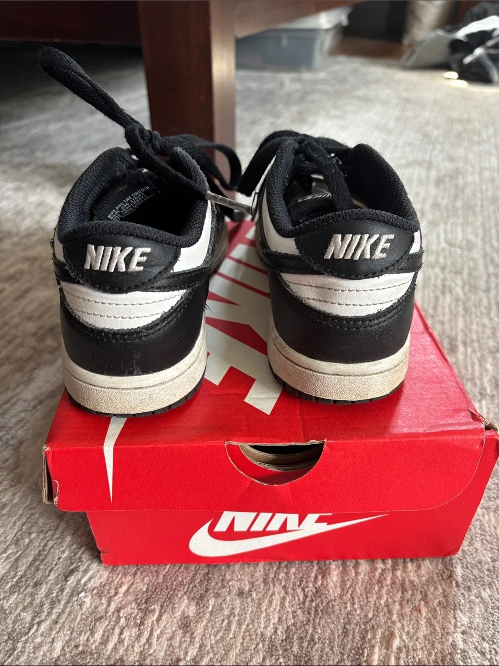 Nike Kids Black and White Low Sneakers with Classic Swoosh
